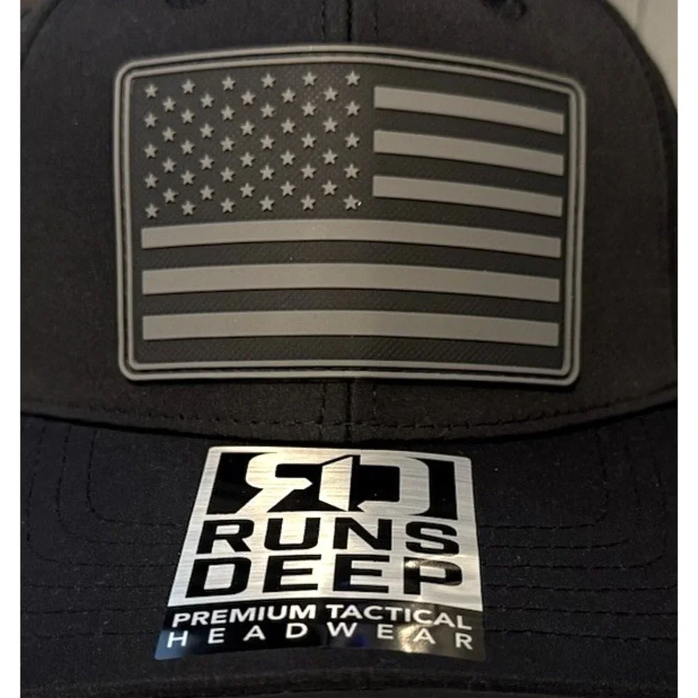 Runs Deep Premium Tactical American Flag Black Moisture Perforated Mesh Snapback
